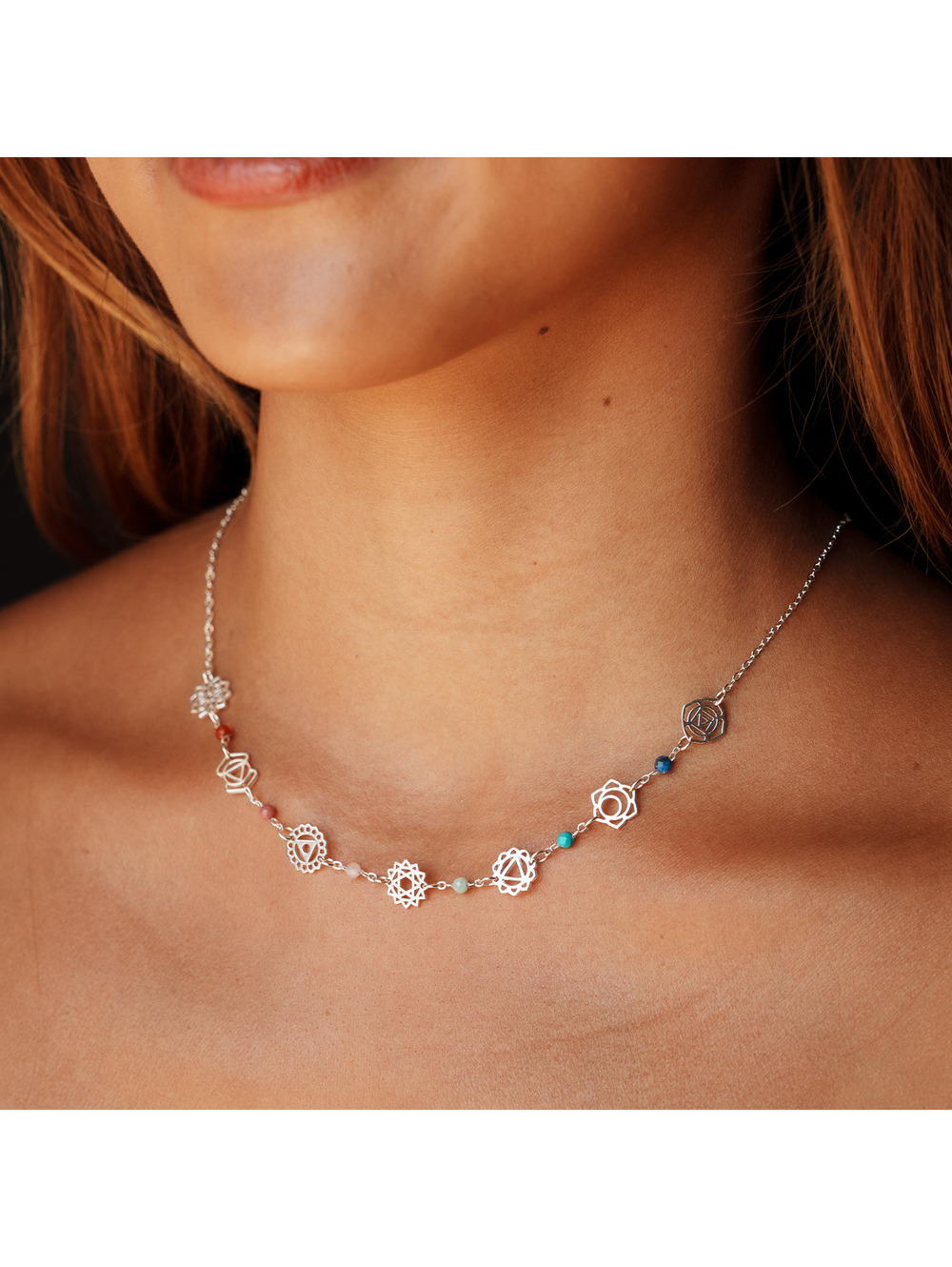 Silver Seven Chakras Healing Necklace
